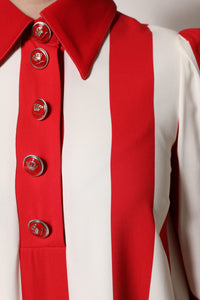 Dolce & Gabbana White Red Stripes Long Sleeves Mini Women's Dress