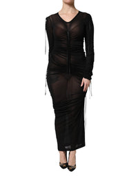 Dolce & Gabbana Black Mesh Trim Bodycon Long Sheath Women's Dress Dolce & Gabbana Black Mesh Trim Bodycon Long Sheath Women's Dress