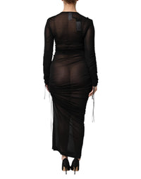 Dolce & Gabbana Black Mesh Trim Bodycon Long Sheath Women's Dress