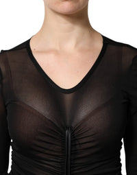 Dolce & Gabbana Black Mesh Trim Bodycon Long Sheath Women's Dress