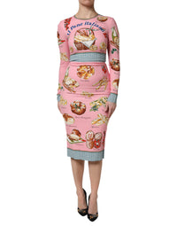 Dolce & Gabbana Pink Pastry Print Bodycon Sheath Midi Women's Dress
