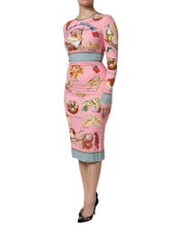 Dolce & Gabbana Pink Pastry Print Bodycon Sheath Midi Women's Dress