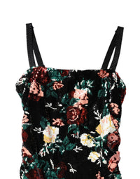 Dolce & Gabbana Black Floral Sequin Sleeveless Sheath Women's Dress