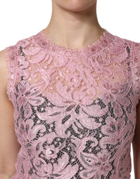 Dolce & Gabbana Pink Floral Lace Sleeveless Sheath Women's Dress