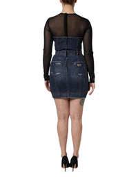 Dolce & Gabbana Black Blue Long Sleeves Denim Mini Women's Dress