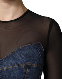 Dolce & Gabbana Black Blue Long Sleeves Denim Mini Women's Dress