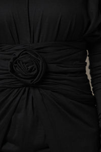 Dolce & Gabbana Black Wool Long Sleeves Sheath Midi Women's Dress