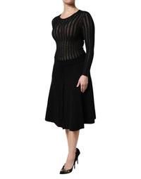 Dolce & Gabbana Black Cashmere Long Sleeves A-line Midi Women's Dress