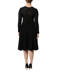 Dolce & Gabbana Black Cashmere Long Sleeves A-line Midi Women's Dress