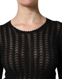 Dolce & Gabbana Black Cashmere Long Sleeves A-line Midi Women's Dress
