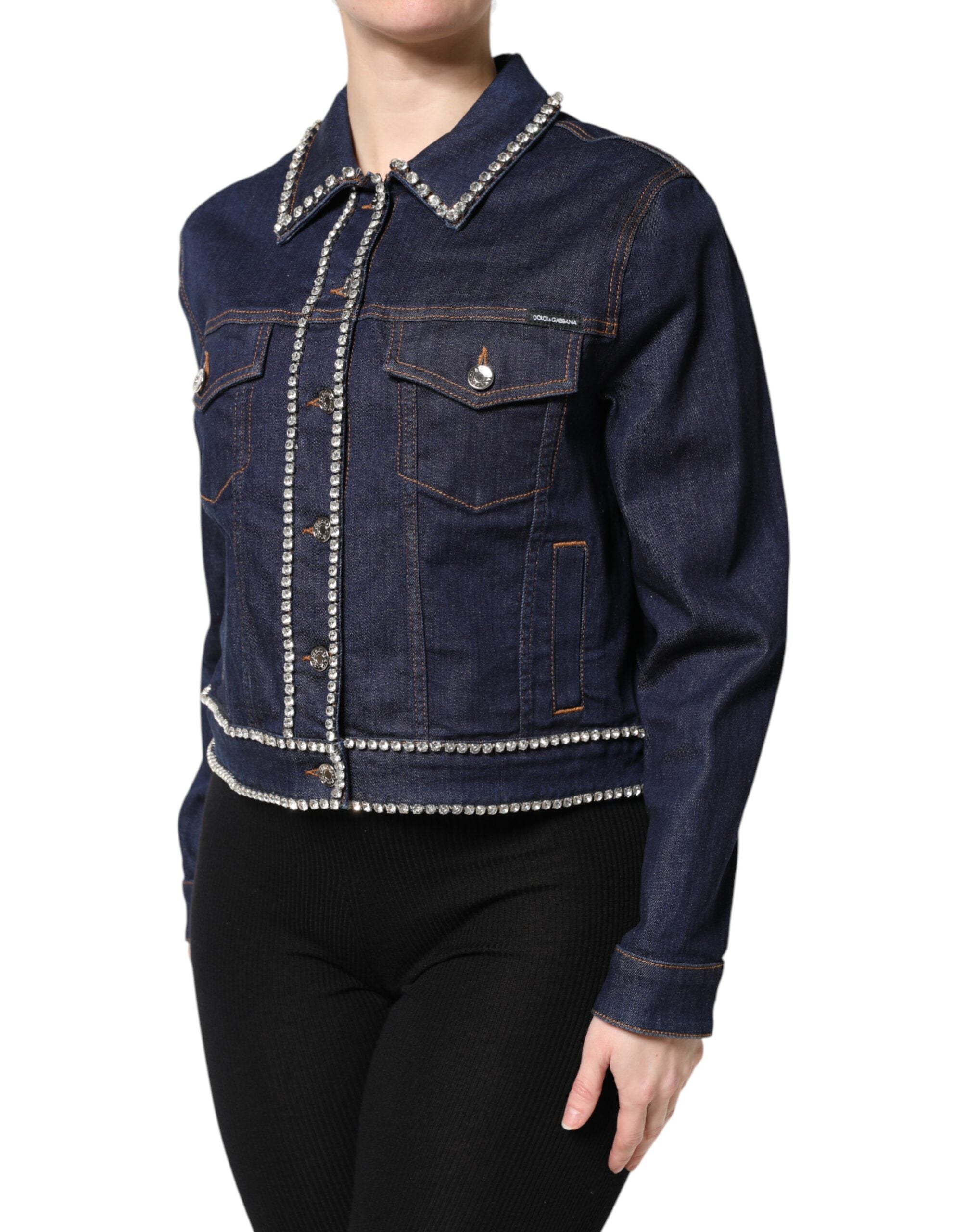 Dolce & Gabbana Dolce & Gabbana Blue Denim Cotton Crystal Embellished Women's Jacket