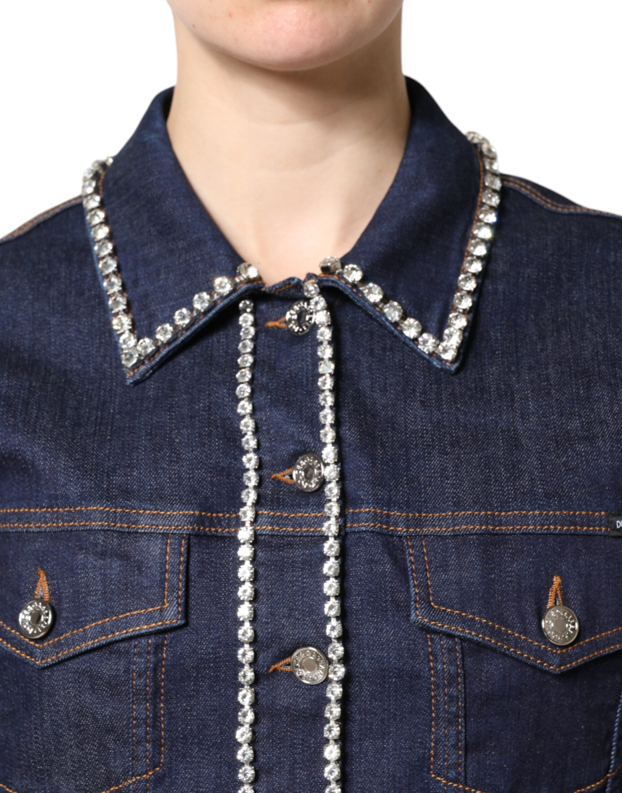 Dolce & Gabbana Dolce & Gabbana Blue Denim Cotton Crystal Embellished Women's Jacket