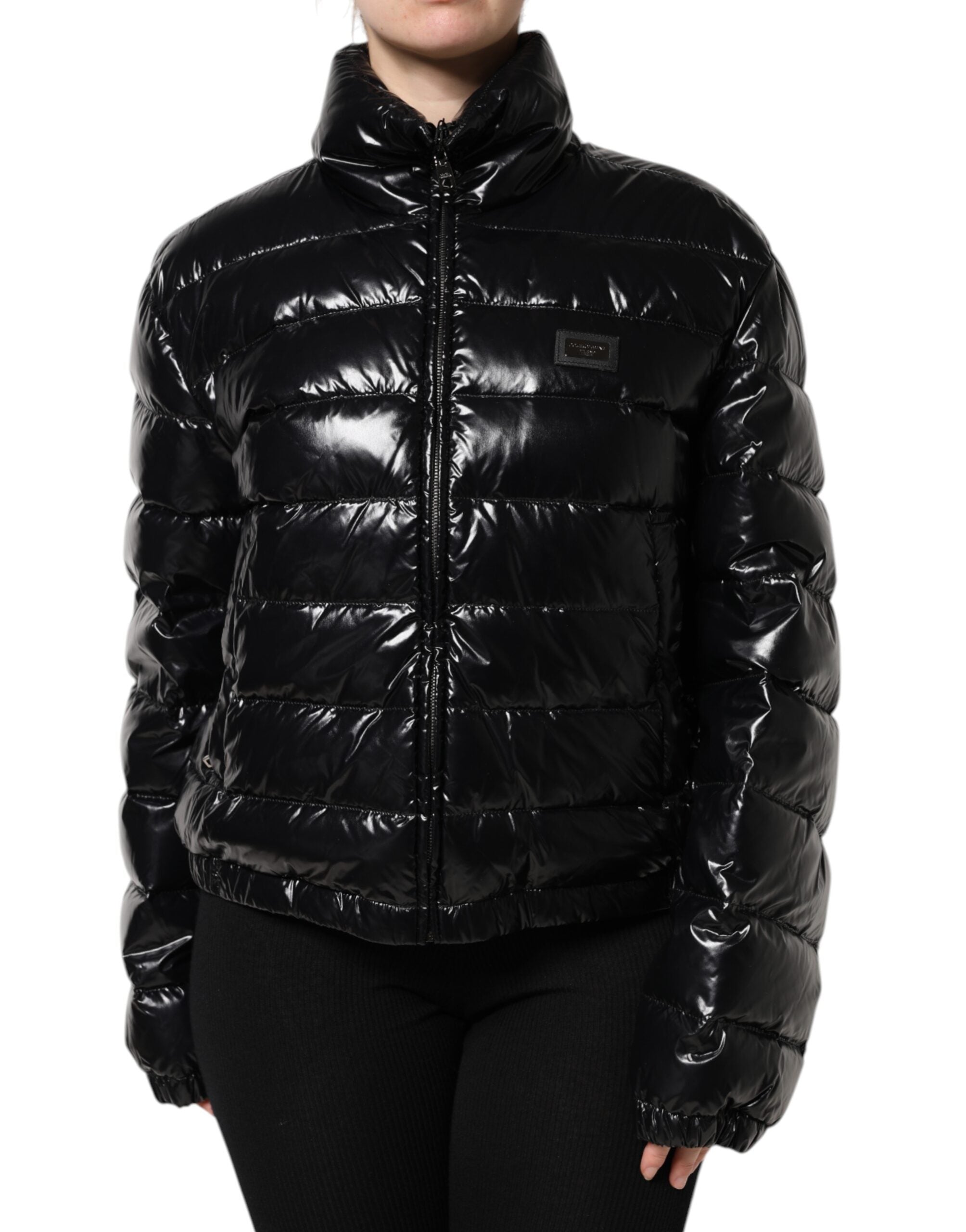 Dolce & Gabbana Dolce & Gabbana Black Logo Plaque Full Zip Puffer Women's Jacket
