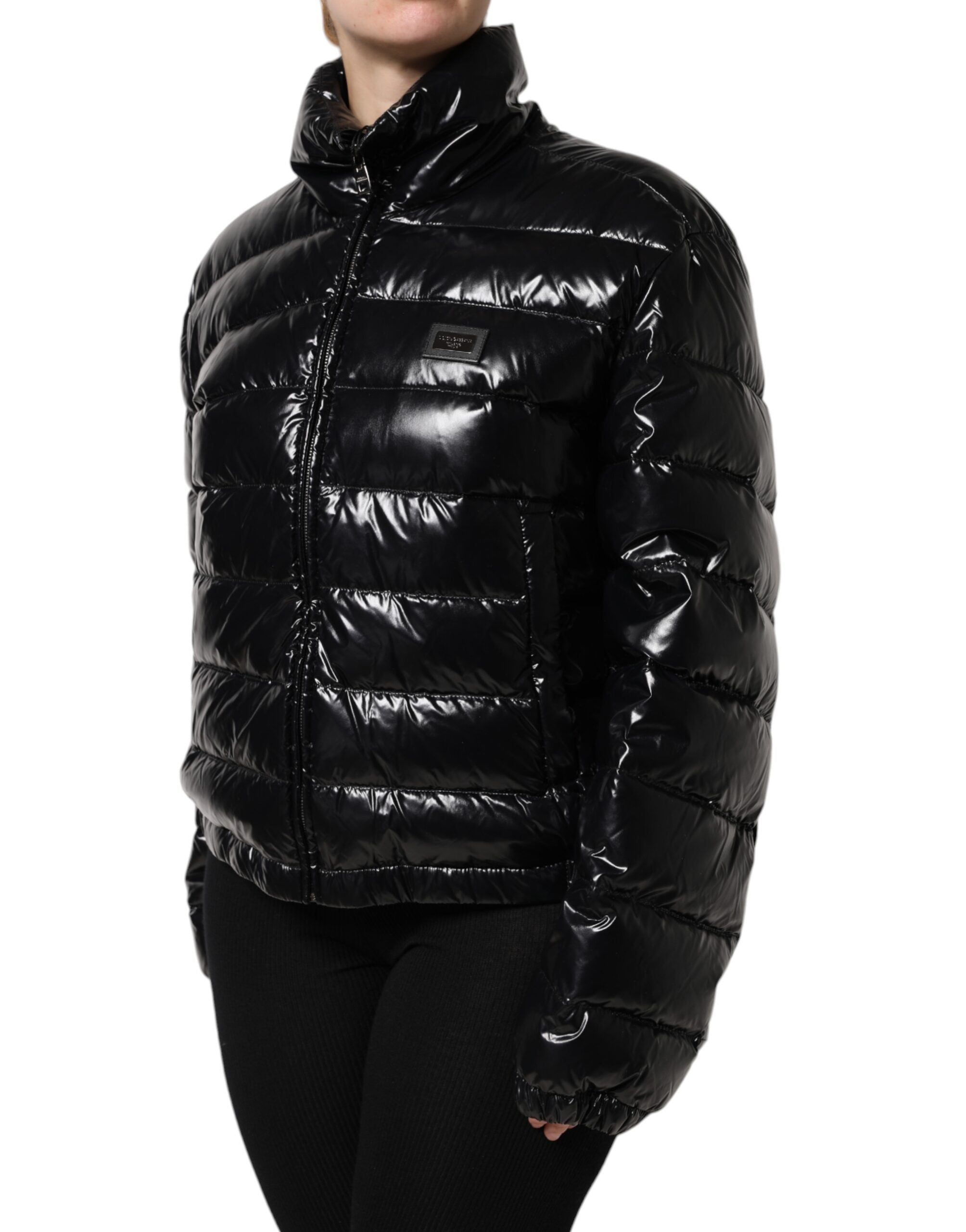 Dolce & Gabbana Dolce & Gabbana Black Logo Plaque Full Zip Puffer Women's Jacket