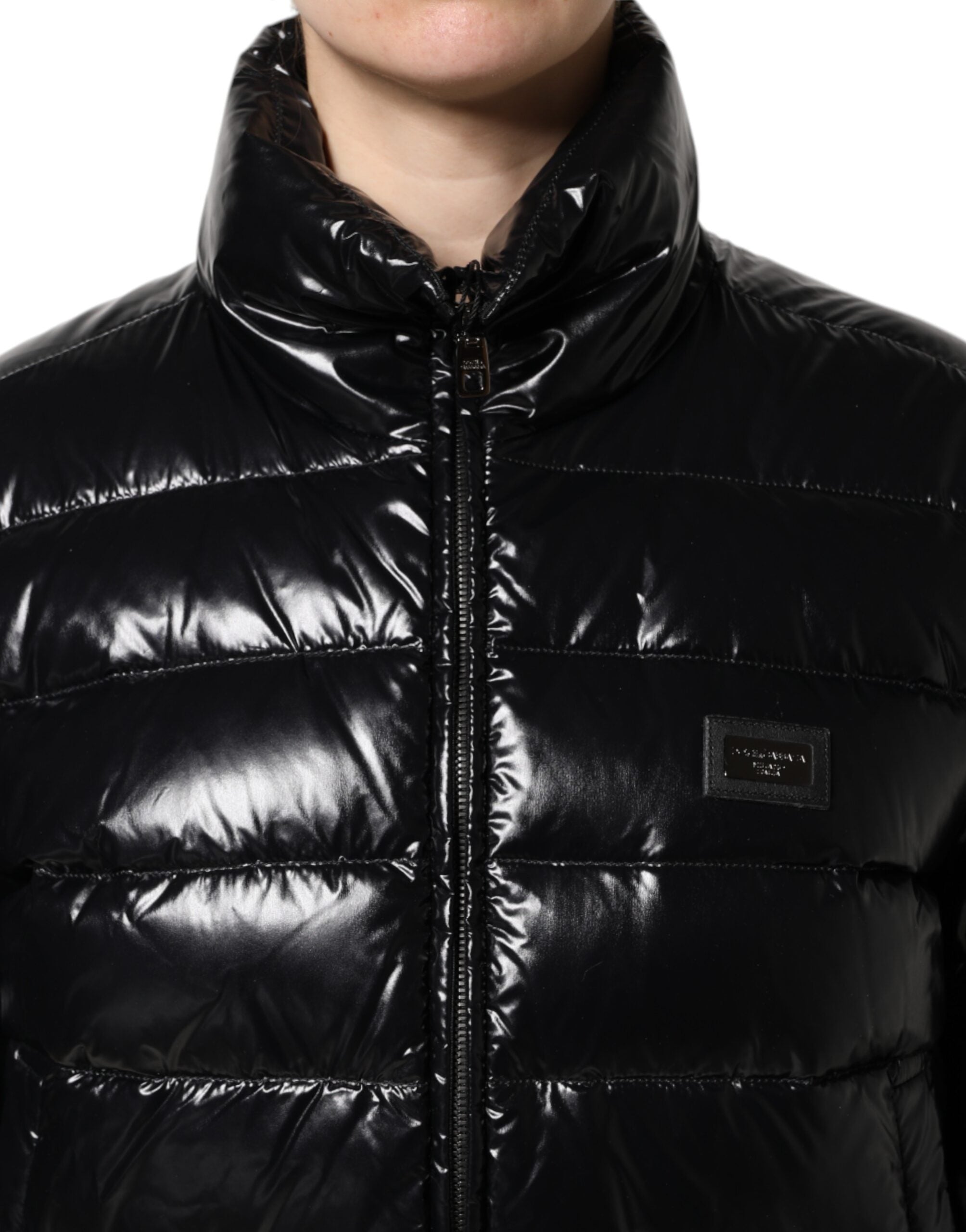 Dolce & Gabbana Dolce & Gabbana Black Logo Plaque Full Zip Puffer Women's Jacket