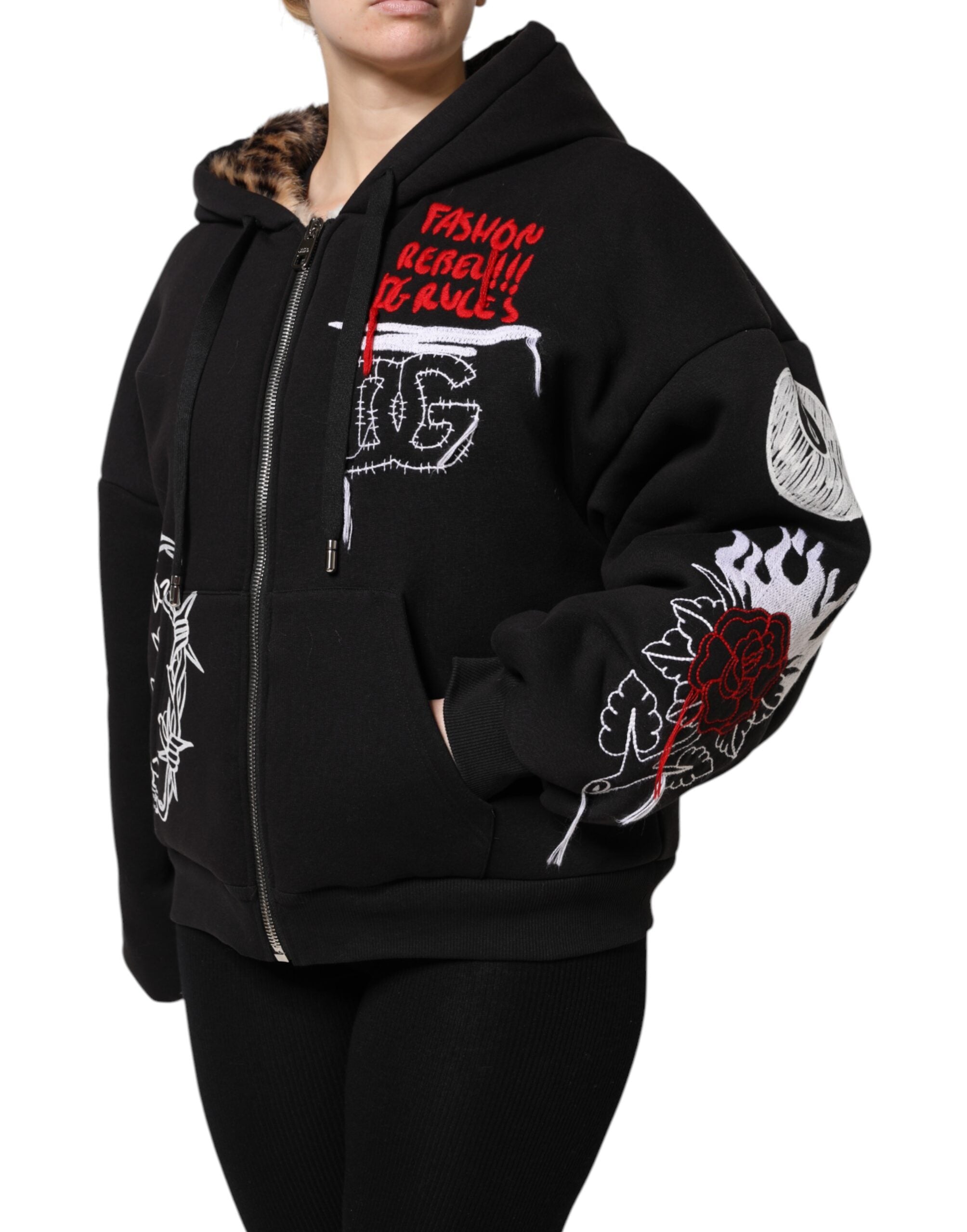 Dolce & Gabbana Dolce & Gabbana Black Embroidered Full Zip Hooded Women's Jacket