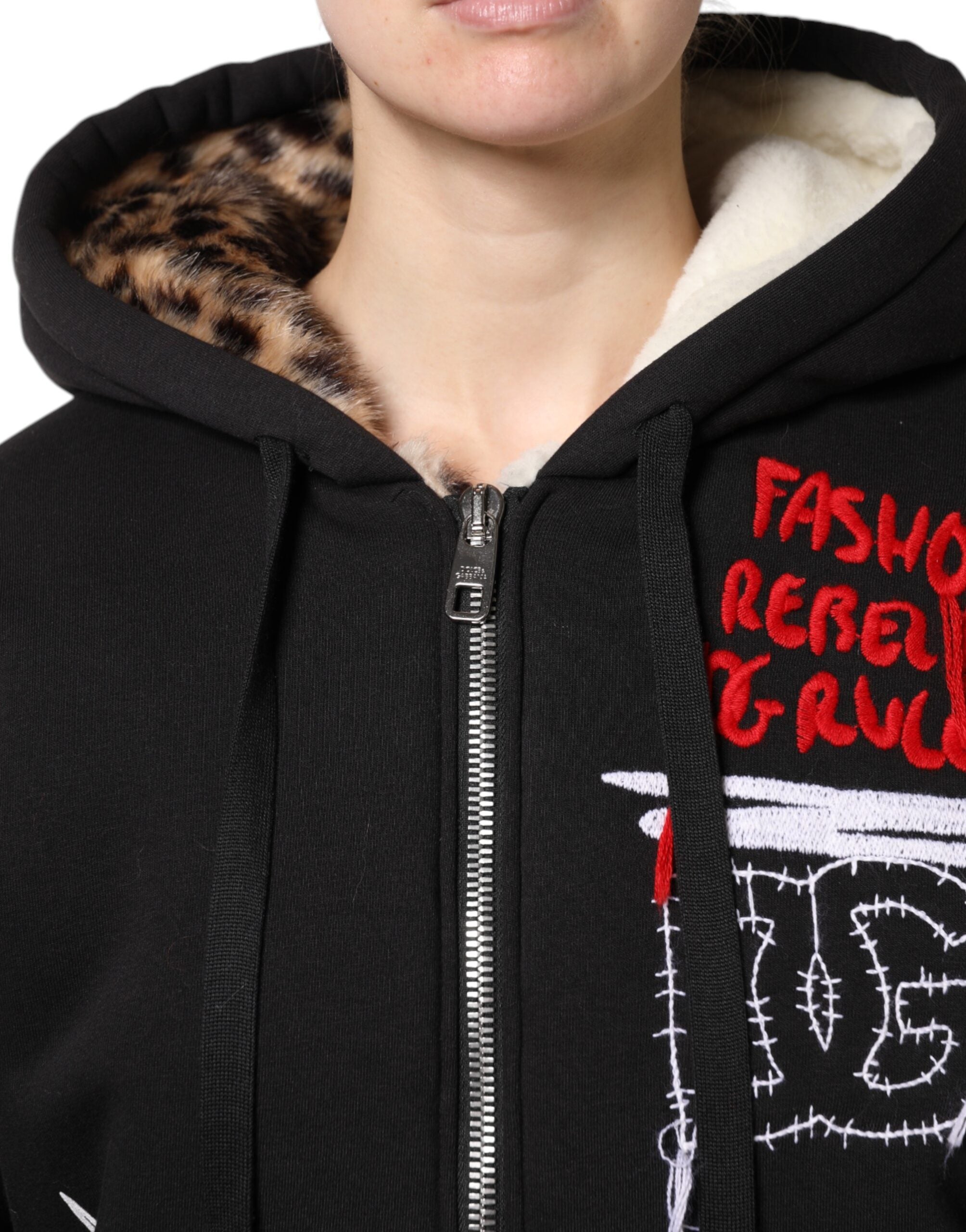 Dolce & Gabbana Dolce & Gabbana Black Embroidered Full Zip Hooded Women's Jacket