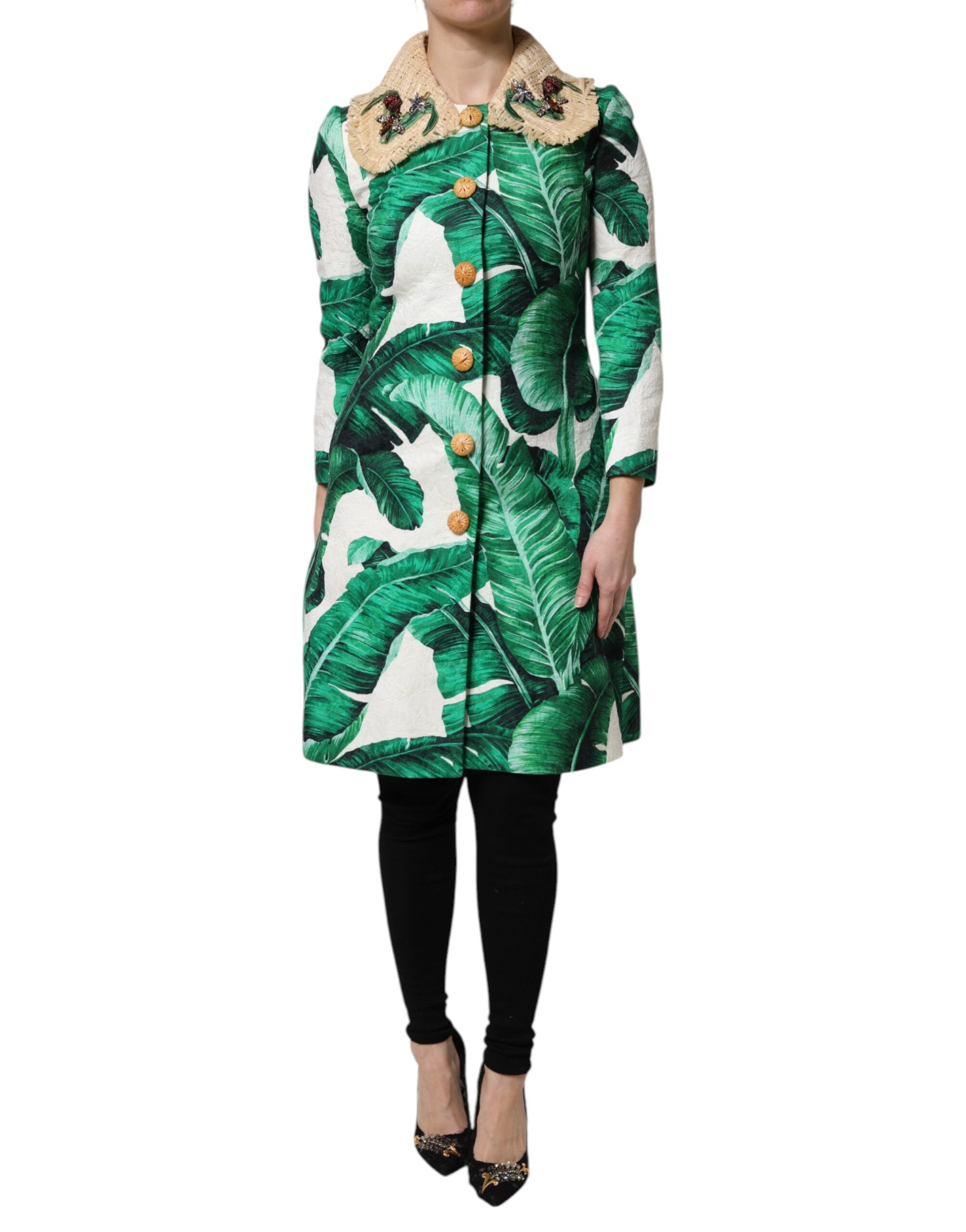 Dolce & Gabbana Dolce & Gabbana Multicolor Leaf Print Embellished Trenchcoat Women's Jacket