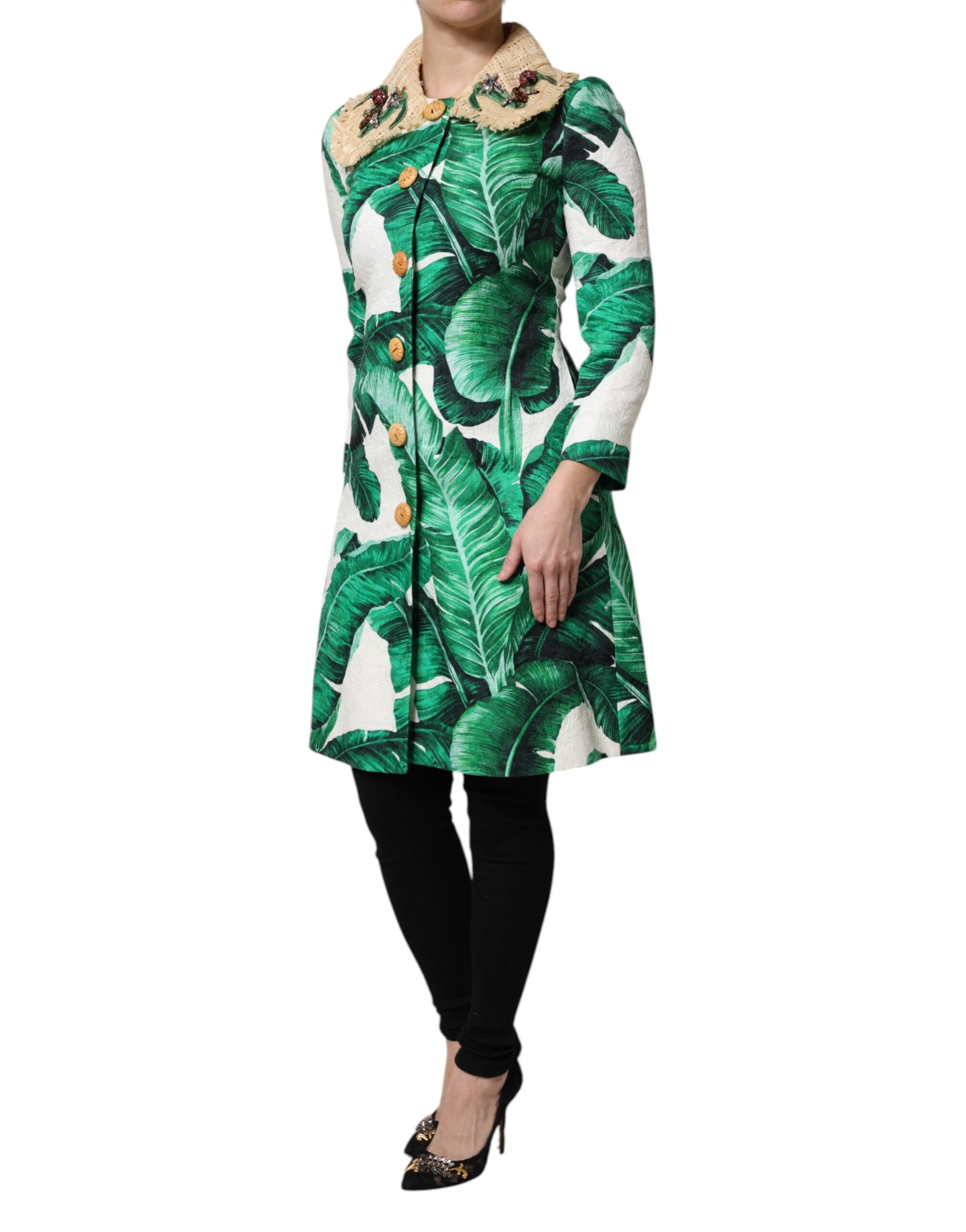 Dolce & Gabbana Dolce & Gabbana Multicolor Leaf Print Embellished Trenchcoat Women's Jacket