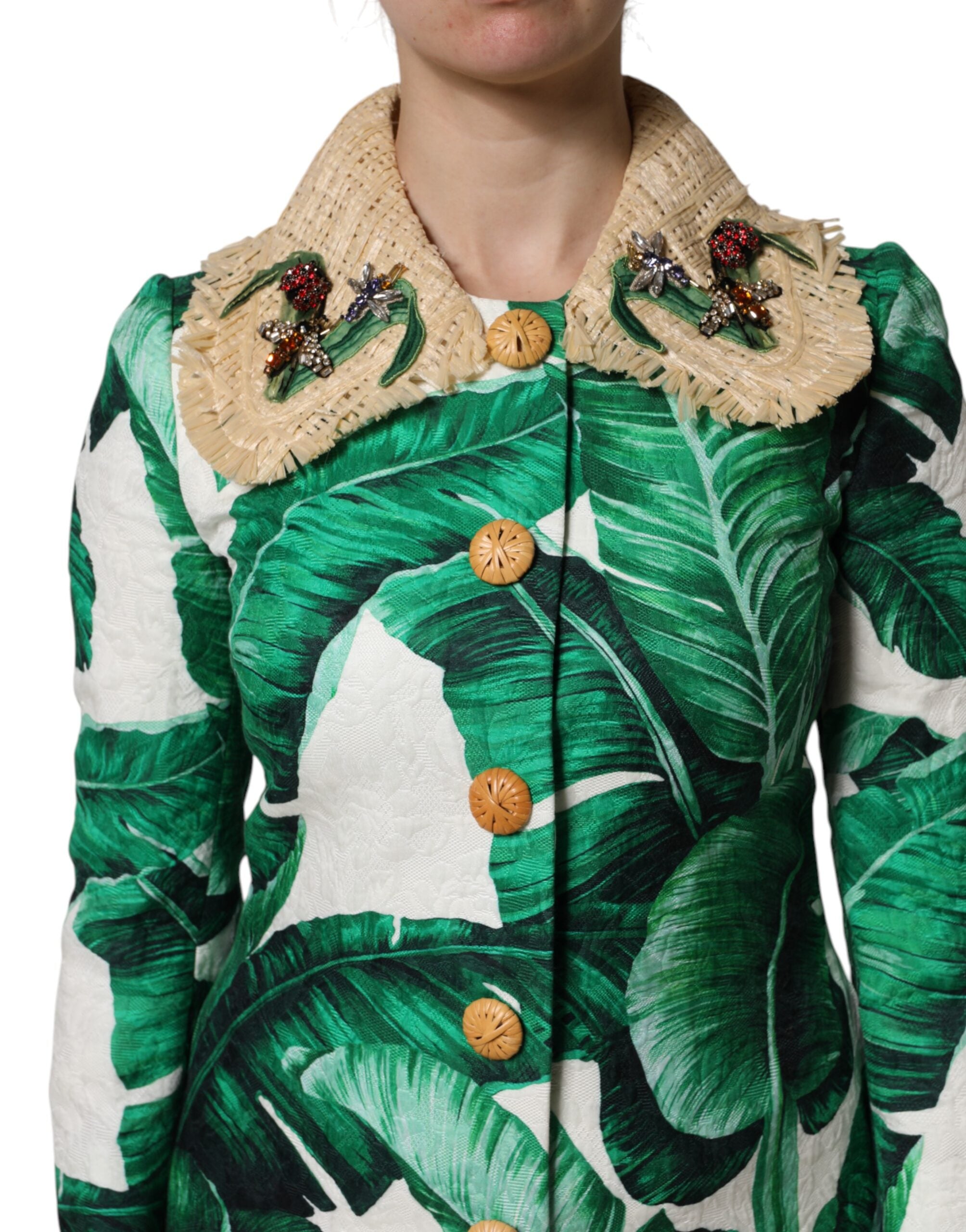Dolce & Gabbana Dolce & Gabbana Multicolor Leaf Print Embellished Trenchcoat Women's Jacket