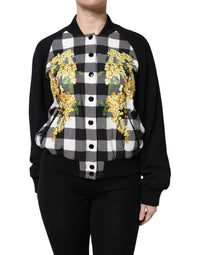 Dolce & Gabbana Dolce & Gabbana Black White Check Floral Button Down Women's Jacket