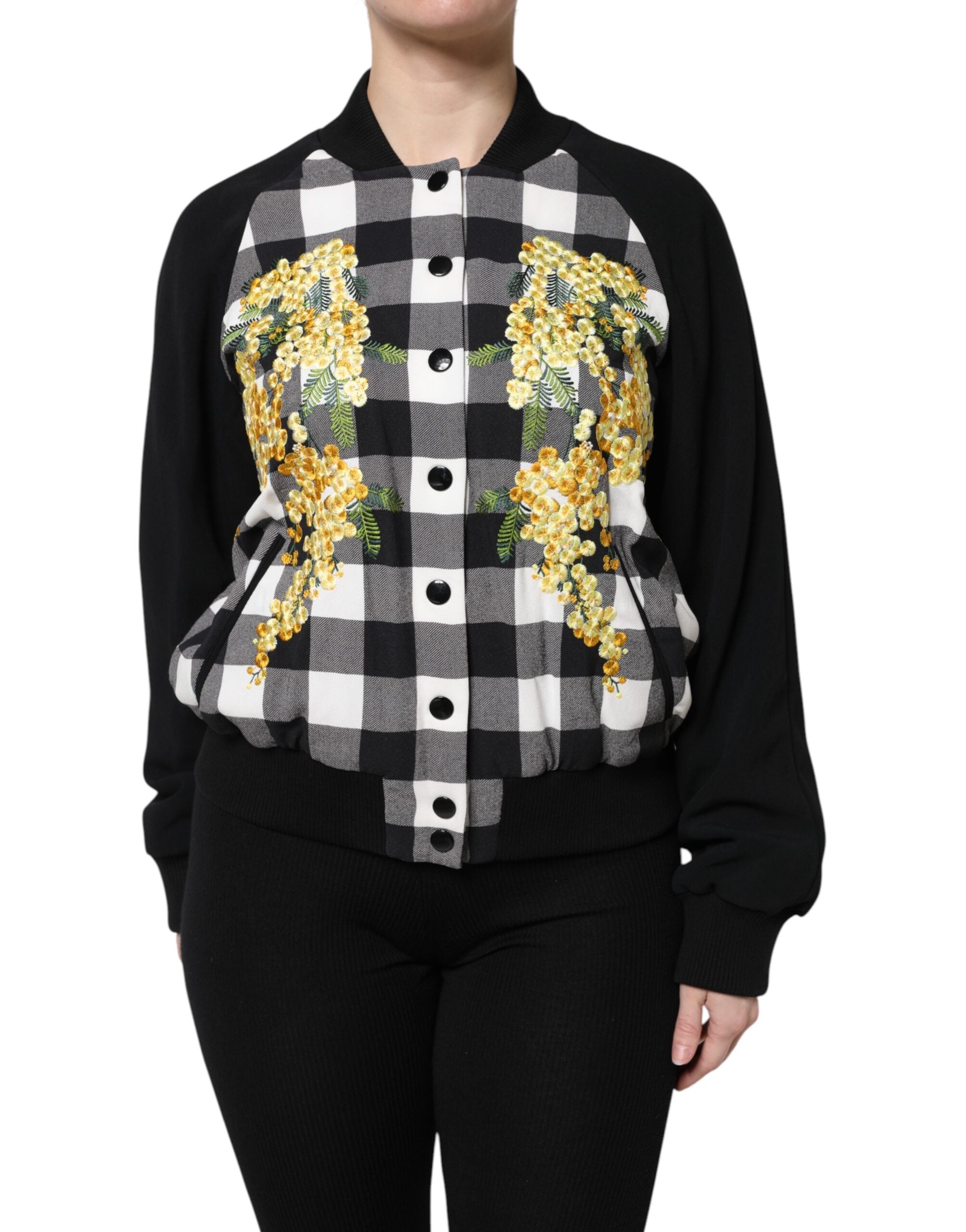 Dolce & Gabbana Dolce & Gabbana Black White Check Floral Button Down Women's Jacket