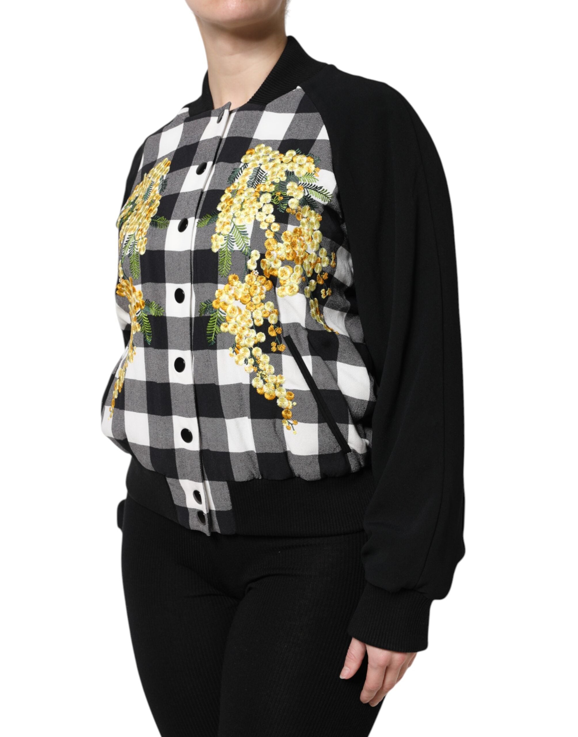 Dolce & Gabbana Dolce & Gabbana Black White Check Floral Button Down Women's Jacket