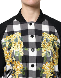 Dolce & Gabbana Dolce & Gabbana Black White Check Floral Button Down Women's Jacket
