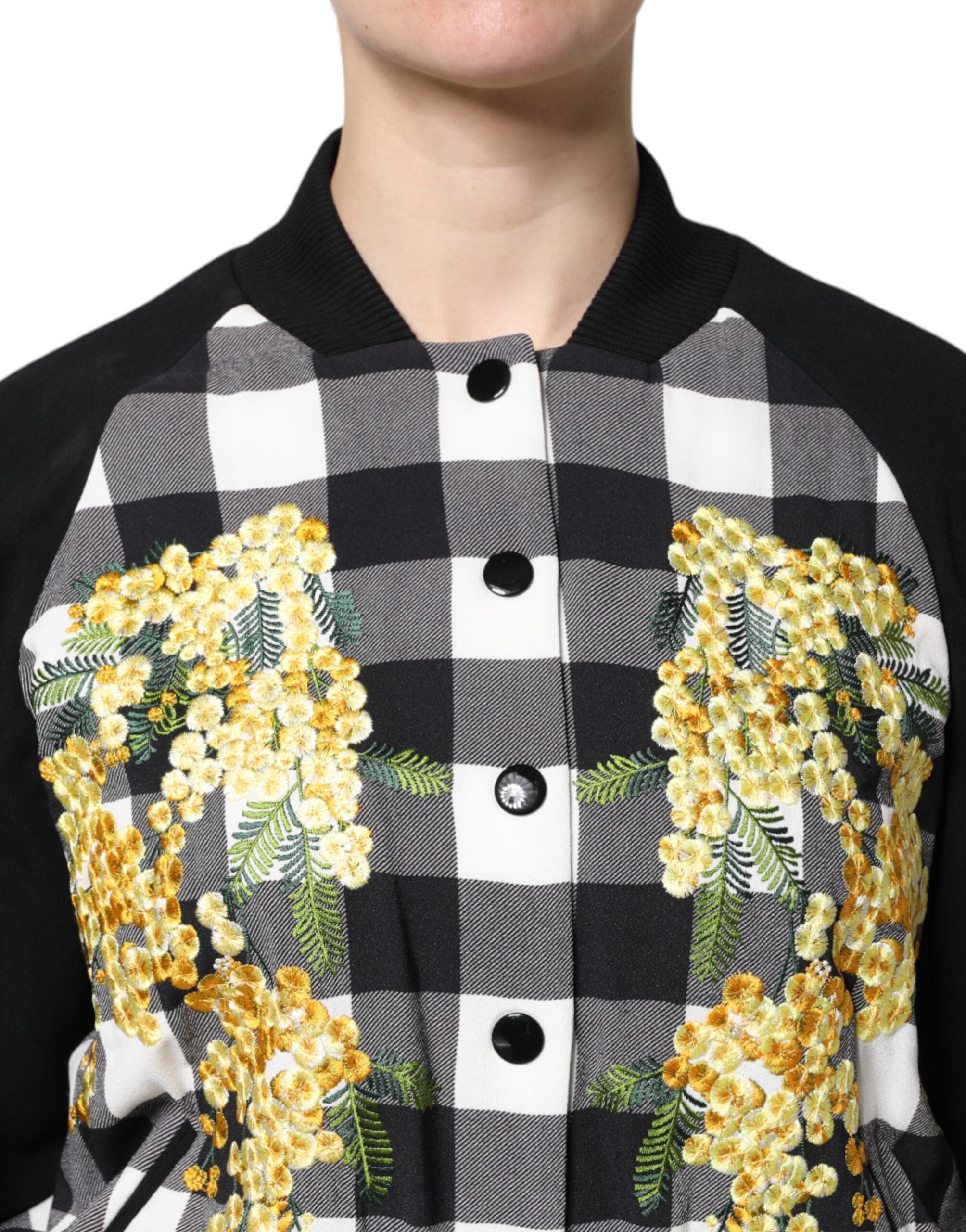 Dolce & Gabbana Dolce & Gabbana Black White Check Floral Button Down Women's Jacket