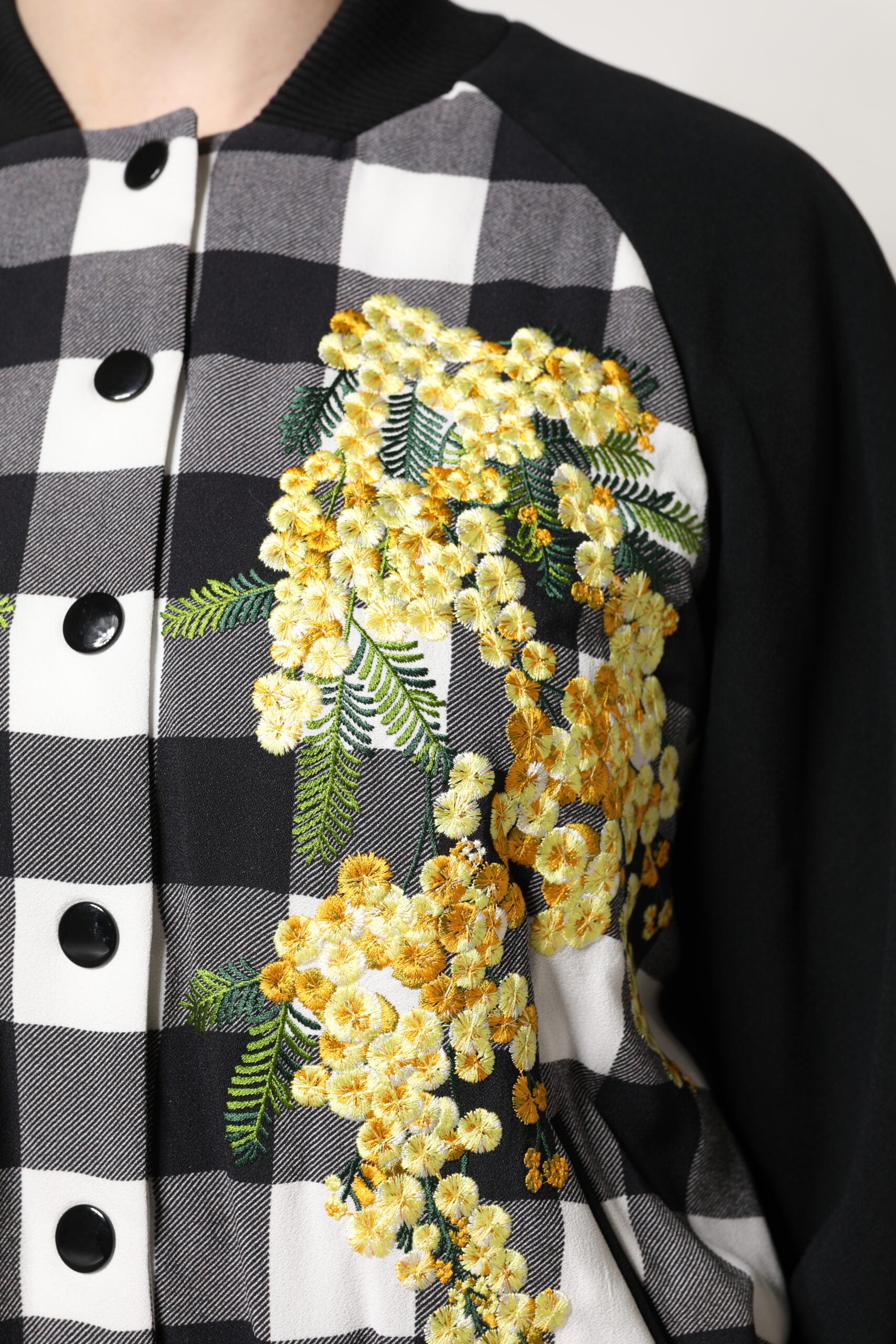 Dolce & Gabbana Dolce & Gabbana Black White Check Floral Button Down Women's Jacket