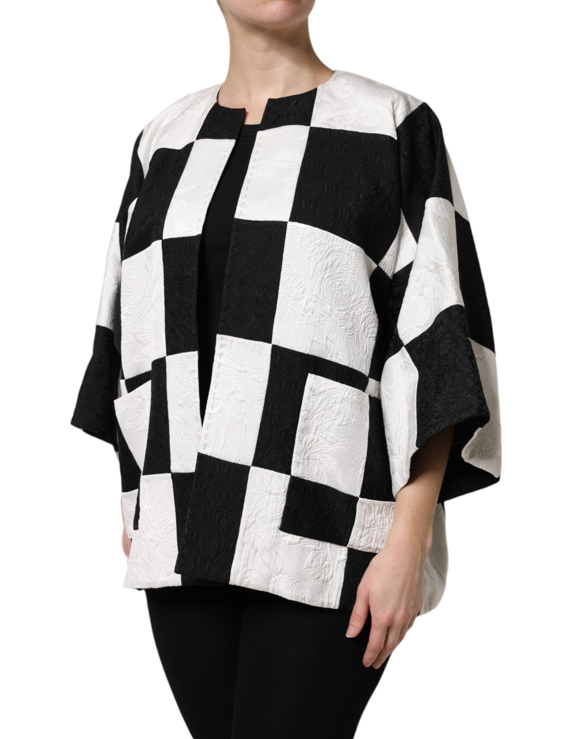Dolce & Gabbana Dolce & Gabbana White Black Patchwork Jacquard Blazer Women's Jacket