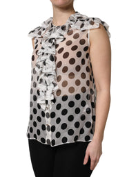 Dolce & Gabbana White Black Polka Dot Cotton Sleeveless Women's Top