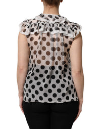 Dolce & Gabbana White Black Polka Dot Cotton Sleeveless Women's Top