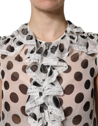 Dolce & Gabbana White Black Polka Dot Cotton Sleeveless Women's Top