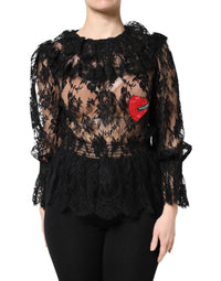 Dolce & Gabbana Black Cotton Floral Lace Women Blouse Women's Top