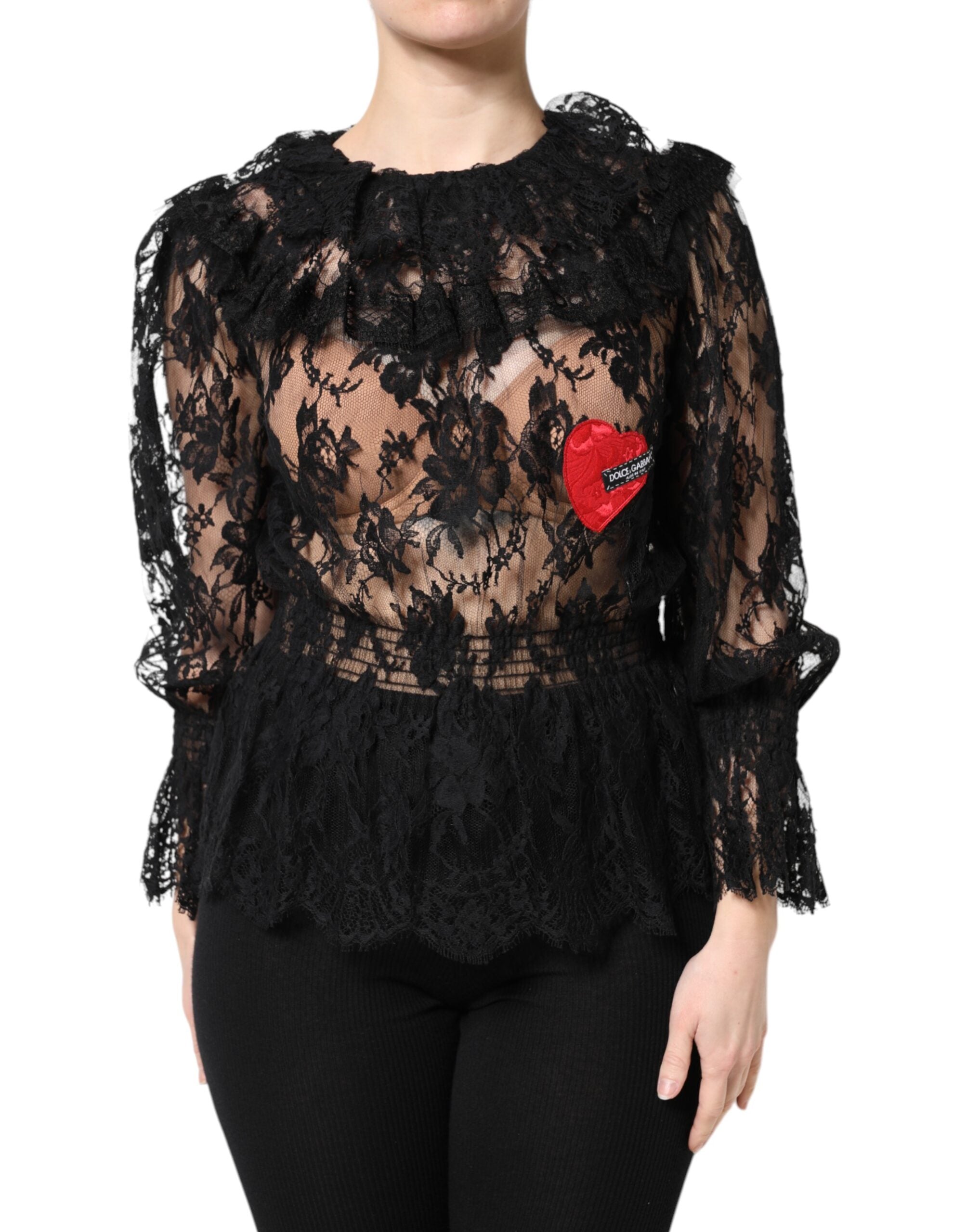 Dolce & Gabbana Black Cotton Floral Lace Women Blouse Women's Top