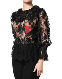 Dolce & Gabbana Black Cotton Floral Lace Women Blouse Women's Top
