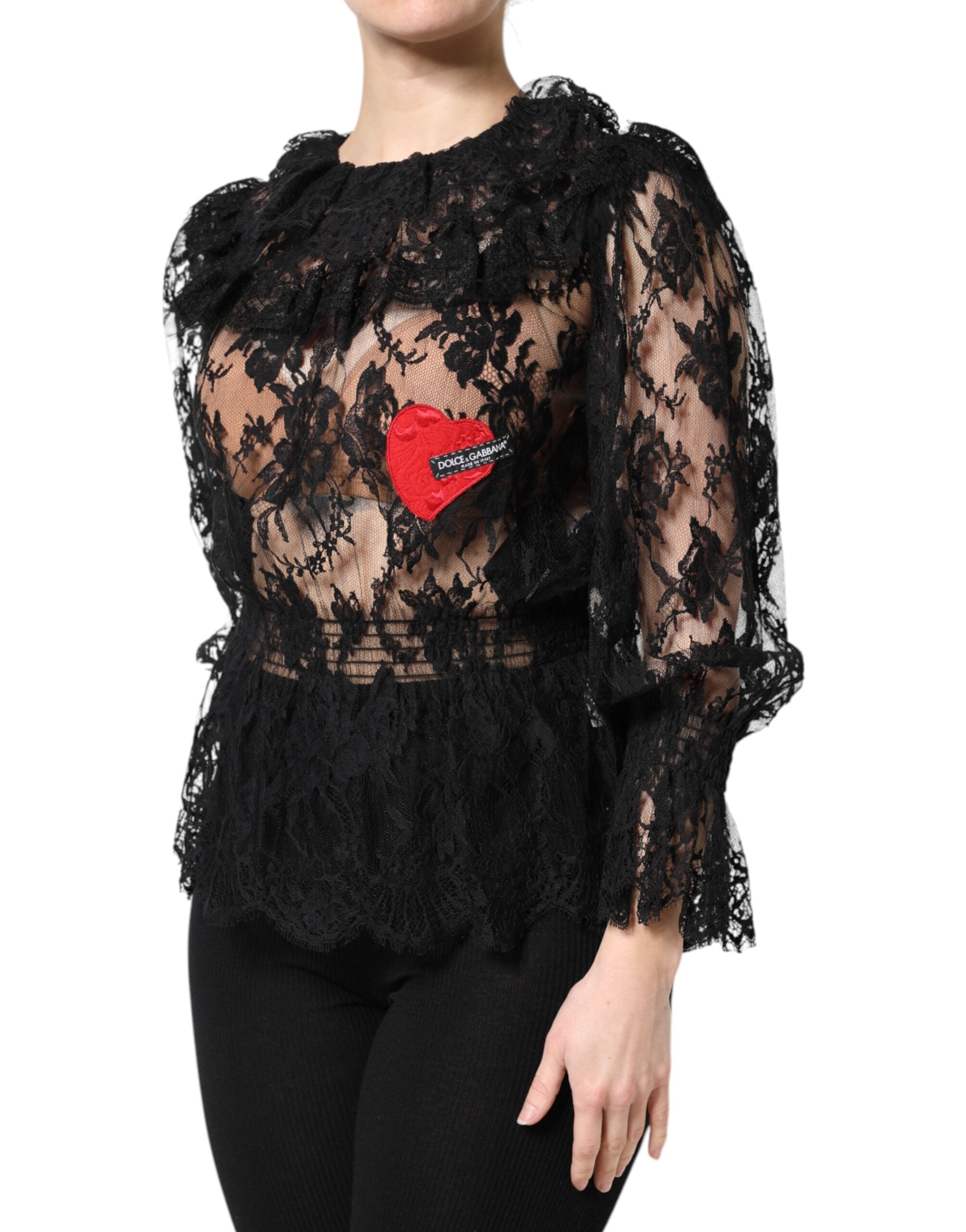 Dolce & Gabbana Black Cotton Floral Lace Women Blouse Women's Top