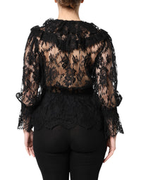 Dolce & Gabbana Black Cotton Floral Lace Women Blouse Women's Top