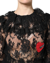 Dolce & Gabbana Black Cotton Floral Lace Women Blouse Women's Top