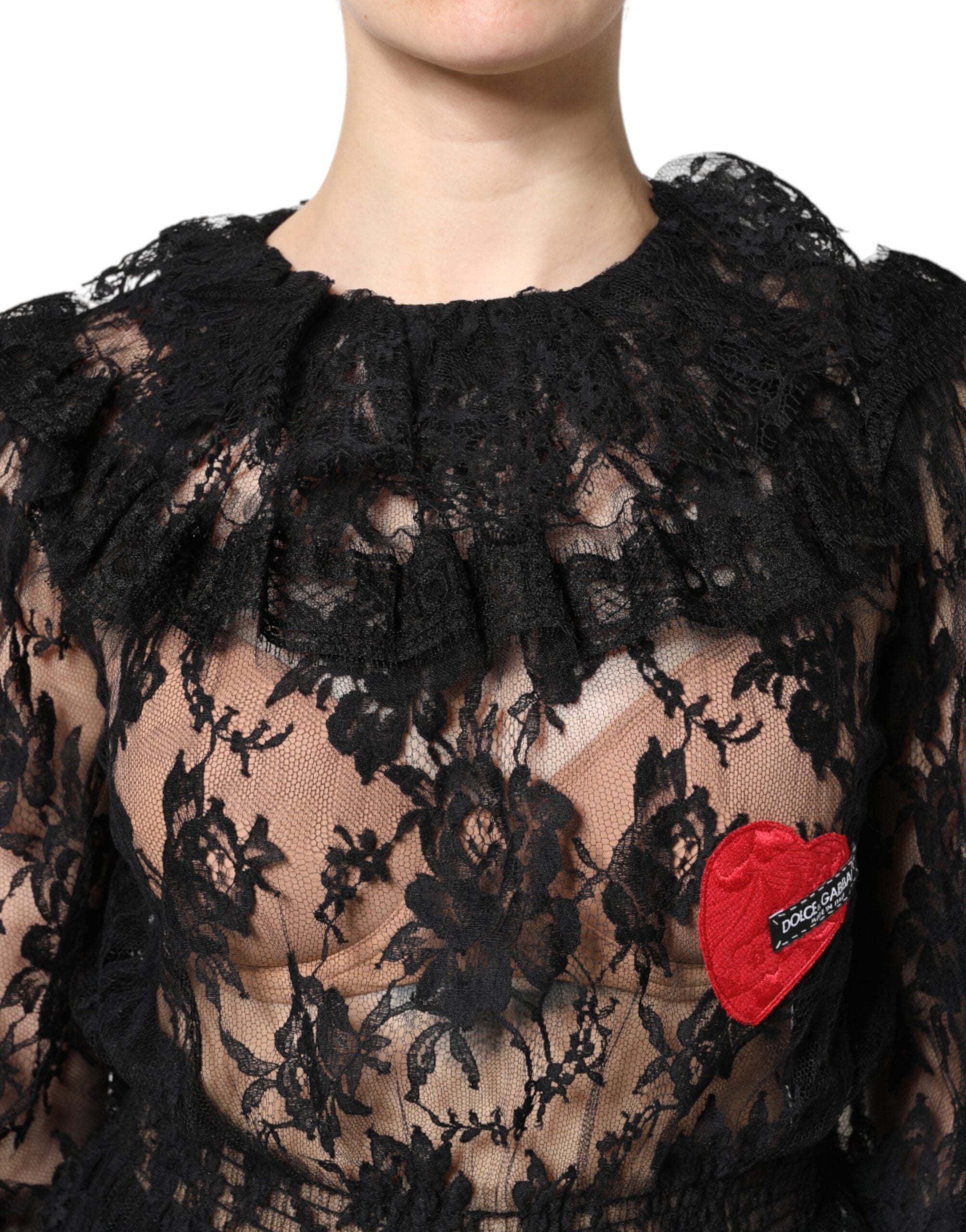 Dolce & Gabbana Black Cotton Floral Lace Women Blouse Women's Top