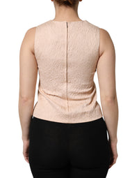 Dolce & Gabbana Beige Floral Embroidery Sleeveless Tank Women's Top
