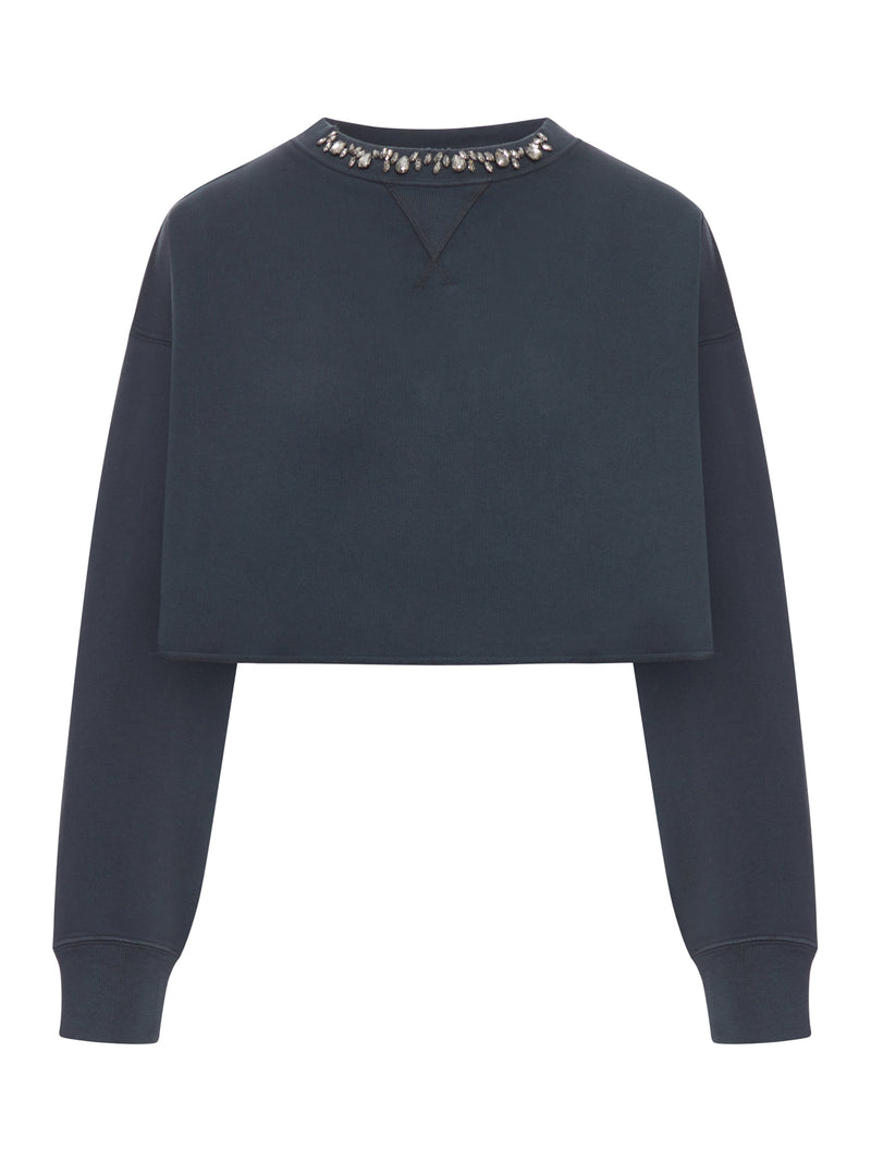 Golden Goose Deluxe Brand Golden Goose Deluxe Brand Women Crew Neck Sweatshirt In Organic Cotton Fleece With Crystals On The Neck