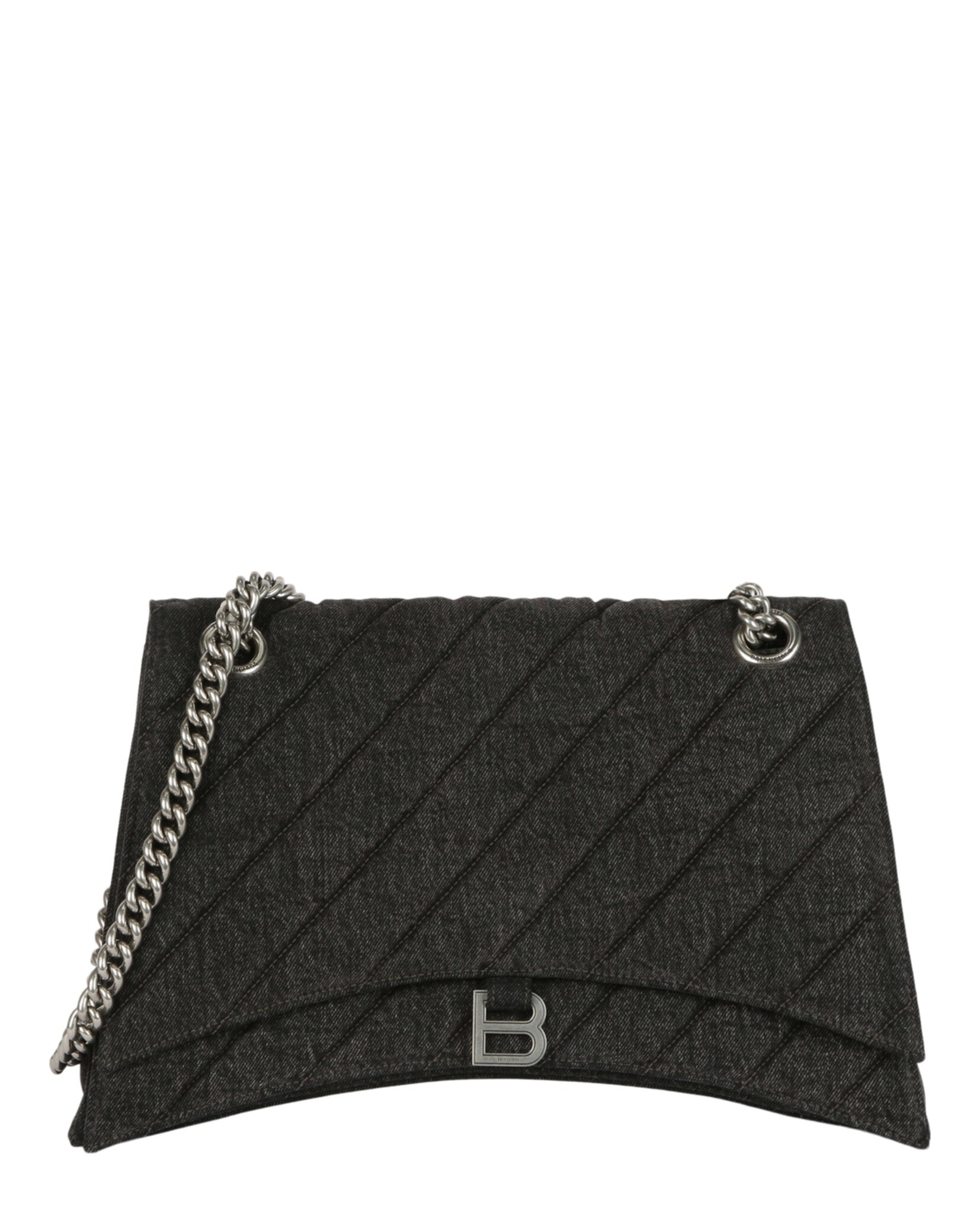 Balenciaga Womens Crush Medium Denim Shoulder Bag