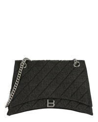 Balenciaga Womens Crush Medium Denim Shoulder Bag