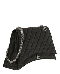Balenciaga Womens Crush Medium Denim Shoulder Bag