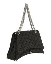 Balenciaga Womens Crush Medium Denim Shoulder Bag