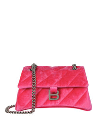 Balenciaga Womens Crush Velvet Small Quilted Chain Shoulder Bag