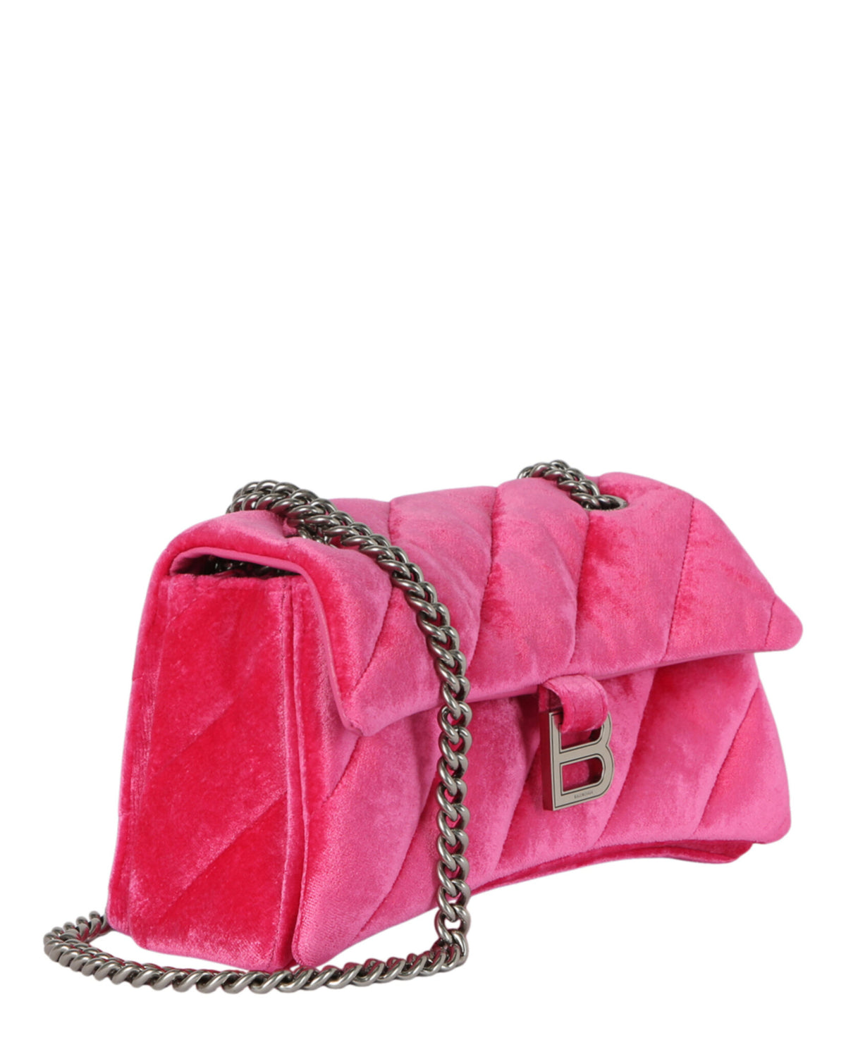 Balenciaga Womens Crush Velvet Small Quilted Chain Shoulder Bag