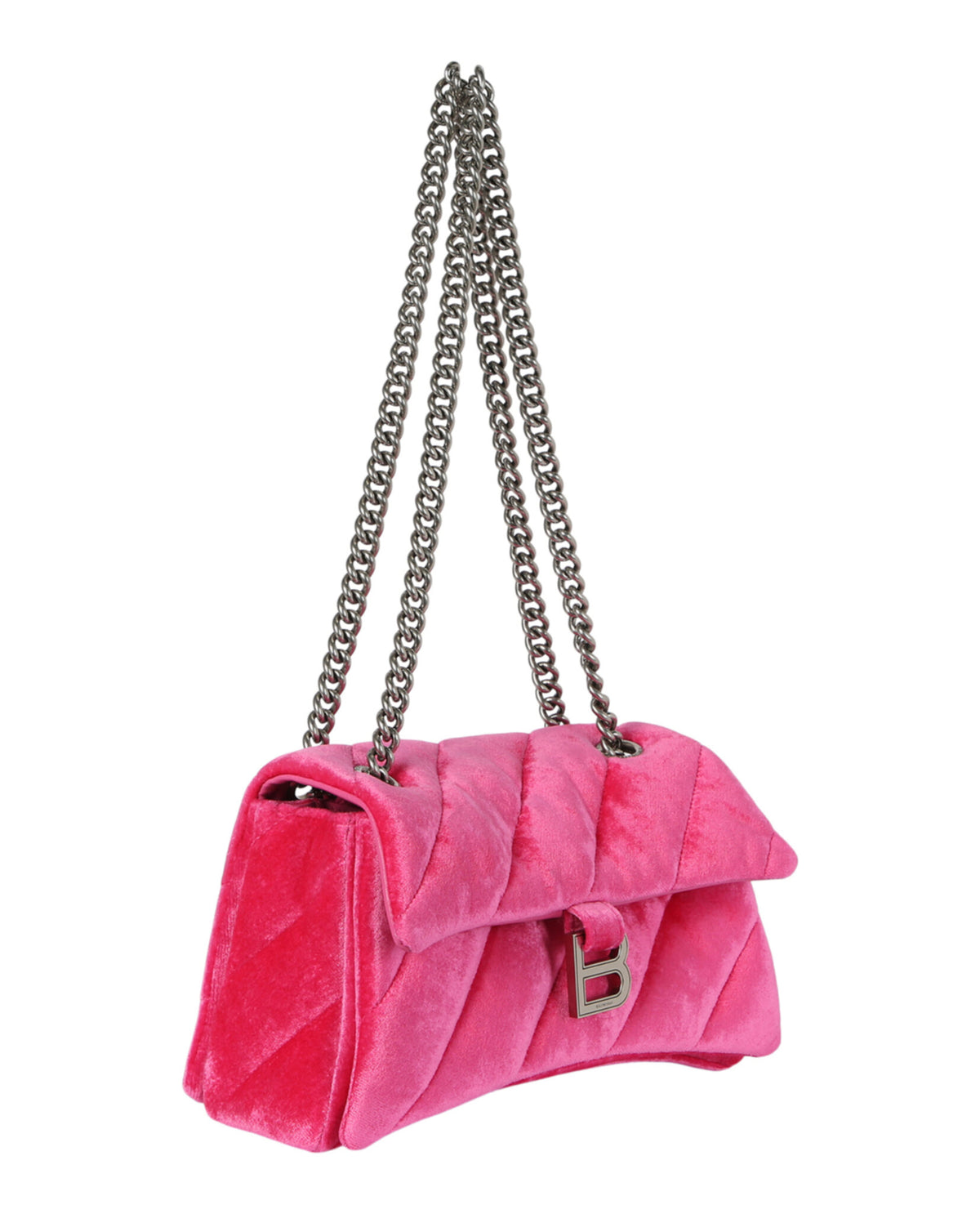 Balenciaga Womens Crush Velvet Small Quilted Chain Shoulder Bag